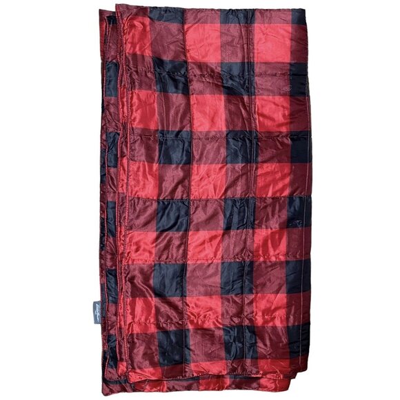 Eddie Bauer Down Alternative Throw blanket Red Black Buffalo Plaid Packable - Picture 2 of 11